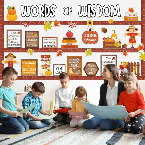 57 Pcs Fall Bulletin Board Set Inspirational Flower Bulletin Board Decoration Positive Cutout Classroom Decoration for Autumn School Office Home Teacher Classroom Wall Supplies
