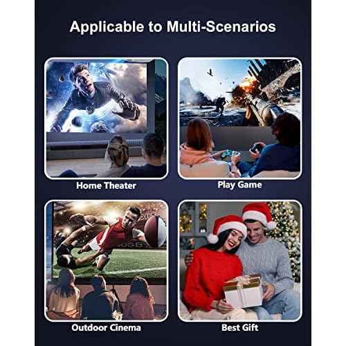 FUDONI Projector with WiFi and Bluetooth, Outdoor Portable 4K Support Projector HD 1080P Max 300" Display Zoom, Movie Video Home Theater Projector Compatible w/HDMI/USB/Phone/Laptop/TV Stick
