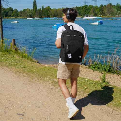 Swissdigital Design Cool Backpack, Stylish School Laptop Backpack with Fun Personalized Patches Fits 16 Inch Notebook, Travel Casual Bag Pefect for Boys & Girls, Black | BERIKON - Includes 3 Patches