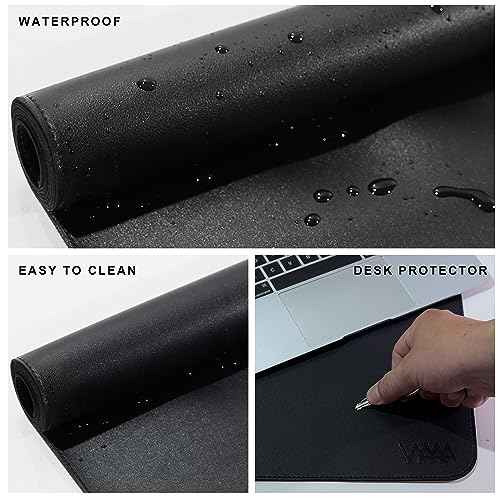Vyaaa Leather Desk Mat, 63" x 23.6" Leather Desk Pad Protector, Waterproof Extra Large Desk Mat, Large Mouse Pad, Desk Mats on top of Desks for Home or Office (Black)