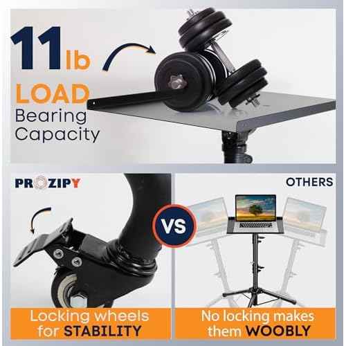 Laptop & Projector Tripod Stand Adjustable Height 26 to 51¡± Wheely Portable Laptop Stand With Gooseneck Phone Holder - For Movie, Meeting, Book, DJ Equiqment