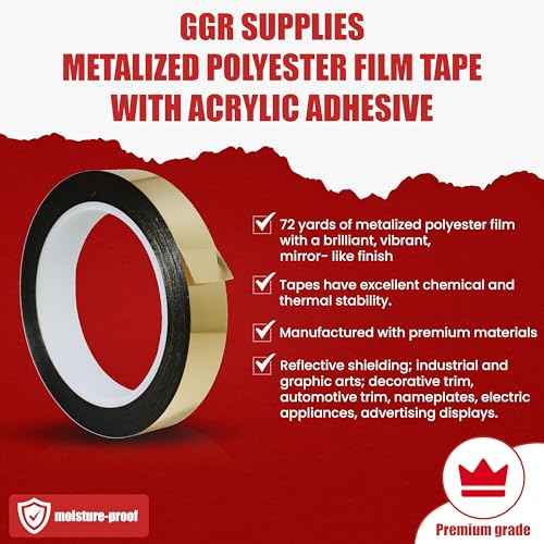 GGR SUPPLIES T.R.U. MMYP-1 Mylar Metalized Polyester Film Tape with Acrylic Adhesive. Multiple Colors Available. 72 Yards. (Silver, 4 in.)