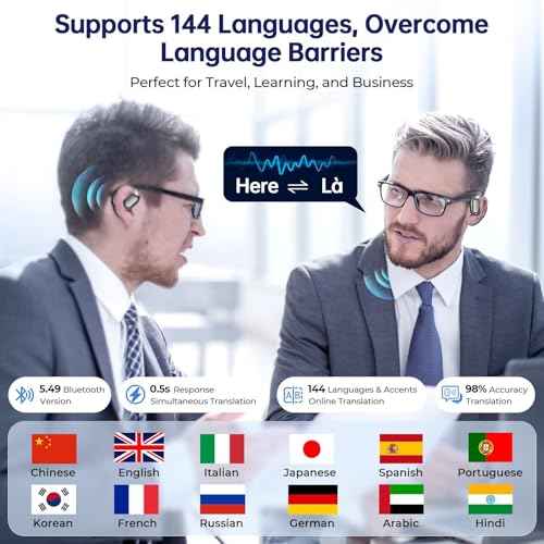AI Translation Earbuds Real Time, 144 Language Translator Earbuds with APP Compatible with iOS & Android, Bluetooth Translation Headphones Translating Device for Travel Business and Learning - Black