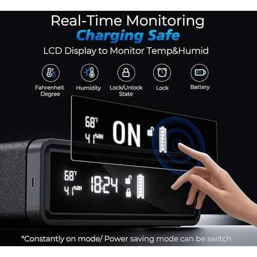Smart Biometric Safe with Wireless Charging for Phone & Watch, 3 Access Methods to Unlock, Nightstand Drawer Safe LED Display with Humidity & Temperature Monitoring, Stopbox for Cash and Valuables