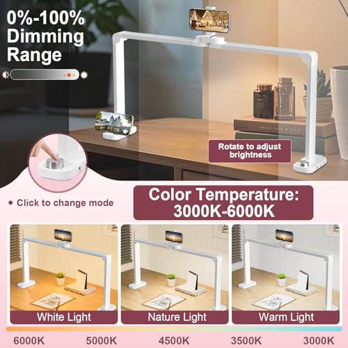 iVict Nail Desk Lamp, 34" Nails Tech Light with Phone Stand, 0-100% Adjustable Brightness, 3000K-6000K Color Temperature Led Desk lamp for Nail, Tattoos, Eyebrows, Beauty