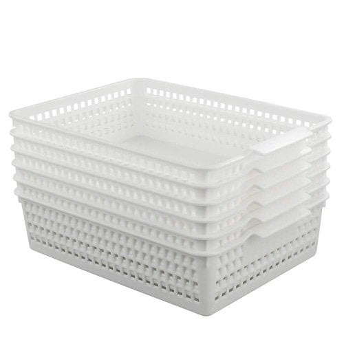Fiazony 6-Pack Plastic Storage Trays Basket, Organization Basket Tray for Paper/File, White