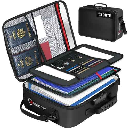 ROLOWAY 5200¡ÆF Fireproof Document Bag with Lock (17 x 12.3 x 5.3 inch), Upgraded Heat Insulated Fireproof Bag with Multi-Layer File Organizers, Important Document Storage for Home Safe