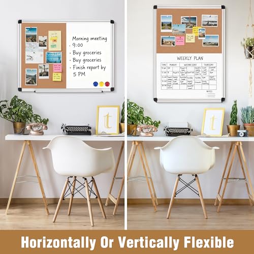 24x18 Inch Whiteboard and Corkboard Combo with Aluminum Frame - Board2by