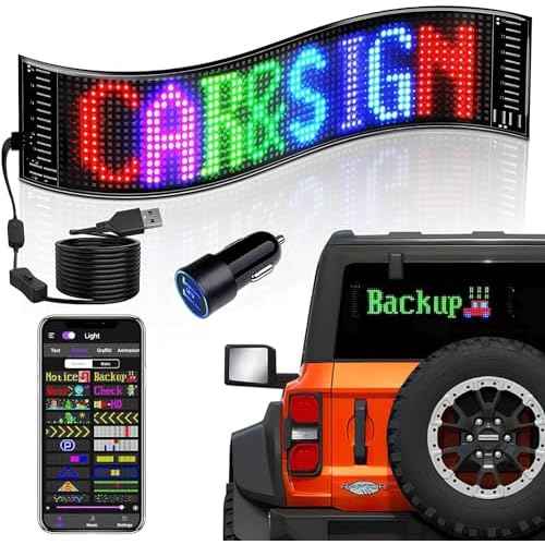 LED Car Sign, Programmable LED Matrix Panel FPCB Flexible Screen Display Animation Message Scrolling Sign APP Control for Cars, Shop, Bar, Party Festival 14.6"x3.6"
