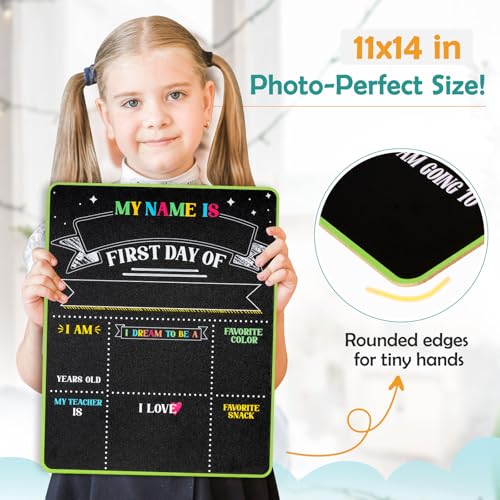 4 Thought First & Last Day of School Chalkboard Sign, 11x14 Double-Sided, Classic Grid Vertical