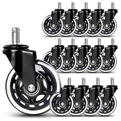 Office Chair Caster Wheels Replacement, Heavy Duty Casters Safe for All Floors,Without Chair Mats. 3" Office Furniture Casters Replacement,Universal Fit (3set,15pcs)