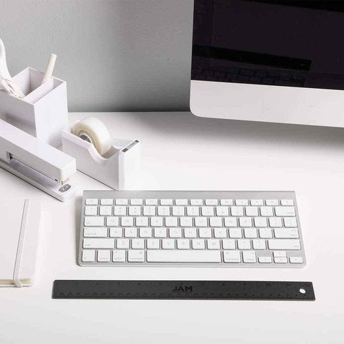 JAM PAPER Strong Aluminum Bulk Rulers - 12 Inch - Metal Ruler with Non-Skid Cork Backing - Grey Metallic - 12/Pack
