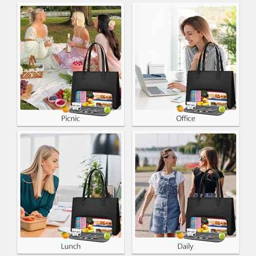 KKXIU 2-in-1 Laptop Lunch Tote Bag for Women, 15.6 Inch Insulated Leakproof Computer Bag, Large Work Purse for Office