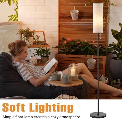 Ambimall 64'' Floor Lamp for Living Room with Bulb - Tall Lamps with Beige Lampshade & Pull Chain Switch, Pole Lamps for Bedrooms Tall, Minimalist Floor Lamp