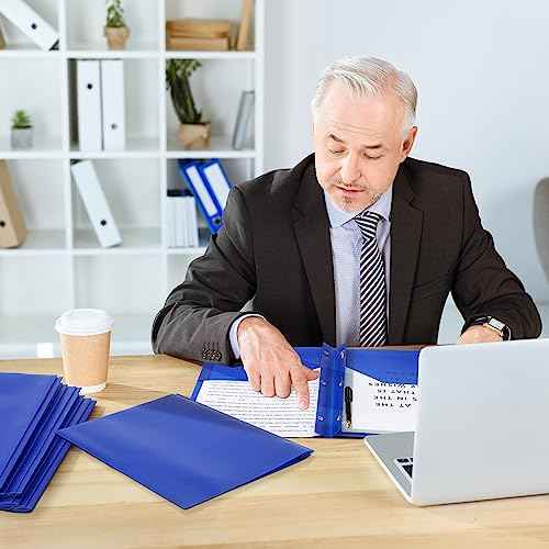 Patelai 48 Pcs Plastic Folders with 2 Pockets and 3 Prongs Home Folders with Card Slot Letter Size Heavy Duty Report Covers for Back to School(Blue,Classic)