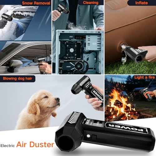 Electric Air Duster, 200000RPM 4-Gear Adjustable Compressed Air Duster with Light, Rechargeable Brushless Motor Durable Blower for Keyboard, Computer, Car, Home Cleaning