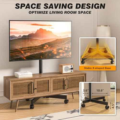 5Rcom Strong Tall Rolling TV Stand for 23-65 Inch TVs up to 88 lbs, Height Adjustable &Tilt Mobile TV Cart for Optimal Viewing Angle, Portable TV Stand with Locking Silent Wheels for Home and Outdoor