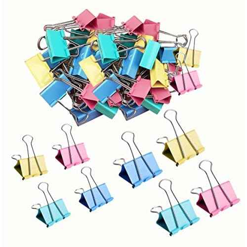 60pcs Colored Binder Clips Paper Clamps Assorted Size Small, Medium, Large Binder Paper Clips