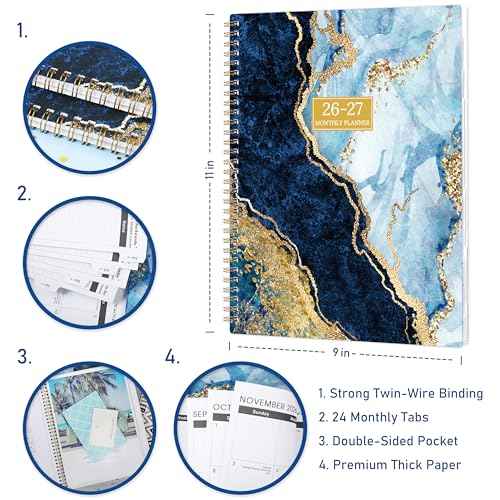 2026-2027 Monthly Planner/Calendar - Jan. 2026 - Dec. 2027, 2 Year Monthly Planner 2026-2027, 9" ¡¿ 11" Calendar Planner 24 Months with Tabs, Twin-Wire Binding, Double-Side Pocket, Holiday £¦ Note Pages
