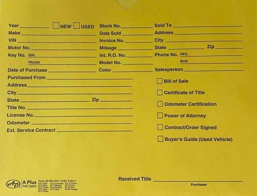 A Plus Dealer Supplies Vehicle Printed Dealer Jackets #5110 DSA-546 Yellow, 100 Quantity (P13*)