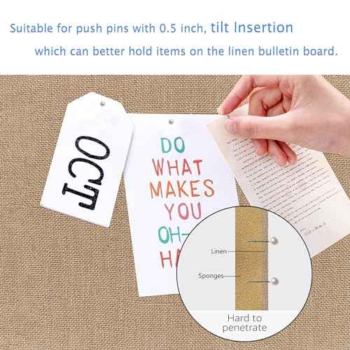 SOFE Linen Bulletin Board 18 X 29 Inches Wood Frame, Fabric Pin Board Corkboards for Wall Decorative, Rustic Memo Board Photos Wall Organizer Display Board, Vision Board for Home Room Office Message