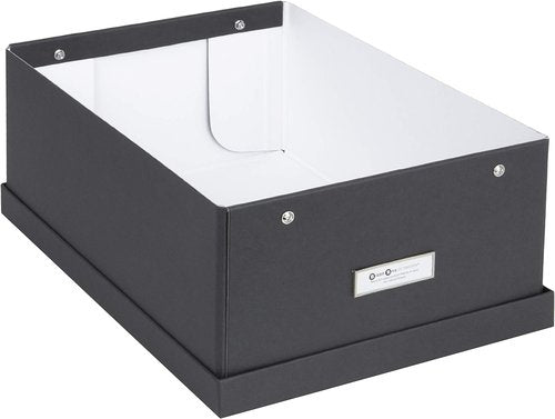 Bigso Box of Sweden Karin Collapsible Storage Box with Labelframe for Easy Identification | Simple Assembly without Tools | Decorative Storage Boxes with Lids | 8.9" x 12.4" x 5.4" | Gray
