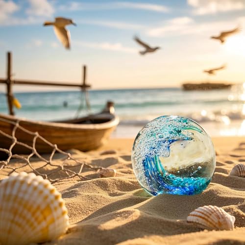Blue Hand Blown Ocean Wave Glass Ball - Beach & Coastal Decor Gift