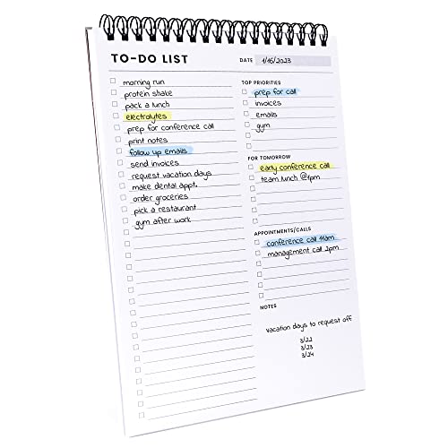 Of a Happy Kind 6.5x9.8” Spiral To Do List Notepad with Multiple Sections - Daily Planner