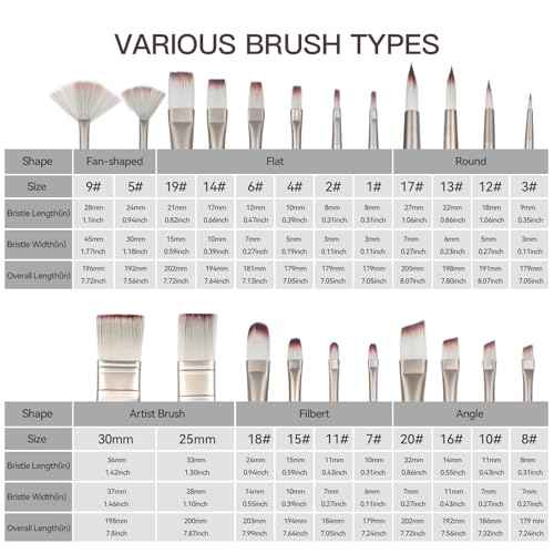 23pcs Paint Brush Set, Professional Artist Brushes for Acrylic and Oil Painting, Includes Flat, Filbert, Fan, Round, Angle, Rigger, and Palette Knife, Portable Storage Roll