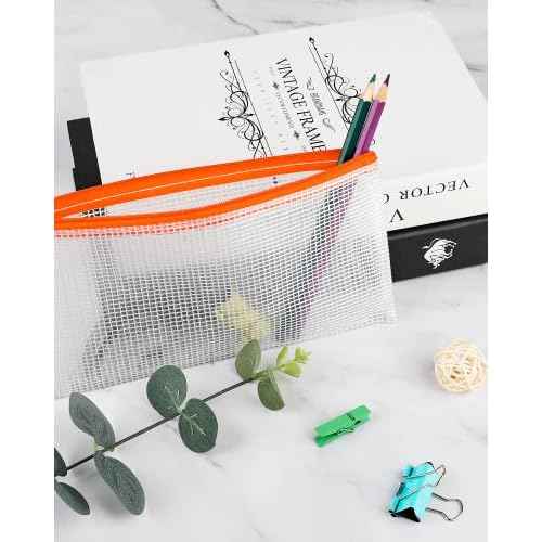 Smarpau 96 Pack Pencil Pouch, 12 Colors 9.3" x 4.7" Small Mesh Zipper Pouches, Clear Pencil Case Waterproof Zipper Bags for Office Supplies, Travel Organization