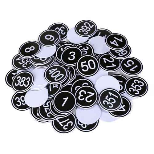 35mm ABS Plastic Round Table Numbers, Locker Cabinet Numbers Signage Tags Labels - Black 1 to 300