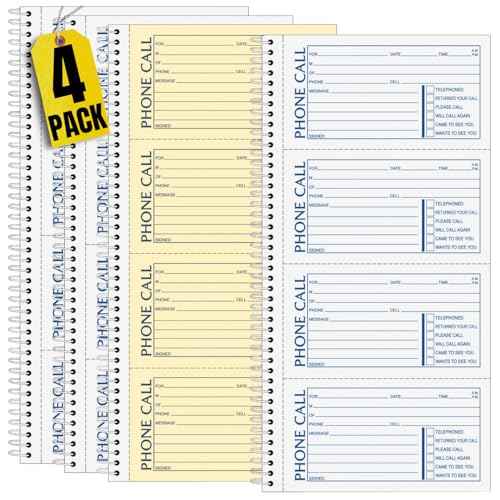 1InTheOffice Phone Message Book 2 Part Carbonless, 5.5" x 11", 2-Part Carbonless, 400-Set/Book - 4 Pack
