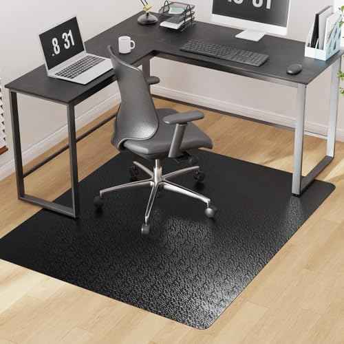Office Chair Mat for Hardwood Floor, 50"x60" Large Black PVC Computer Desk Chair Mat with Unique Pattern for Gaming, Anti-Slip Floor Protector for Home Office, Rolling Chair
