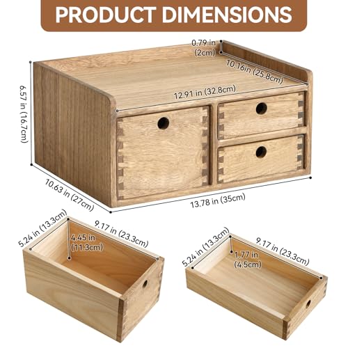 KIRIGEN Desk Organizer with 3 Drawers - Wood Drawer Storage Box with Trays for Tabletop - Workspace Office Toiletries Supplies Tool Caddy - Wooden Storage Cabinet1 Layer Dark Brown£¨DT1D3C-DBR£©