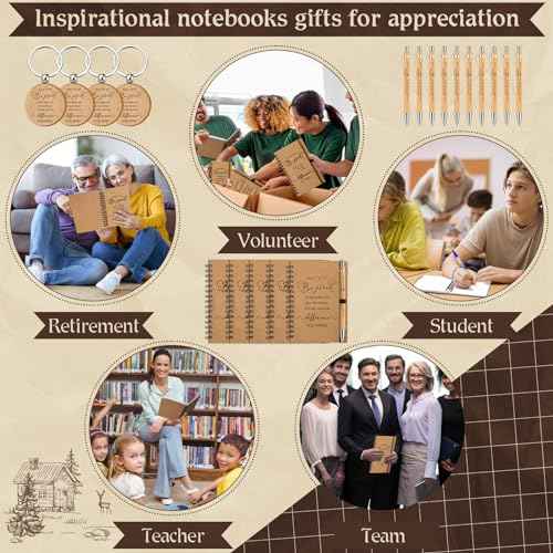 Cholemy 90 Pcs Thank You Gifts Graduation Teachers Employee Appreciation Gifts Bulk Team Coworker Christian Inspirational Spiral Motivational Bamboo Pen Kraft Notebooks with Keychain(Proud)