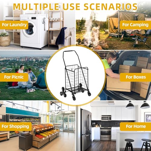 DWVO Folding Stair Climber Shopping Cart, Tri-Wheel Design & 360¡Æ Swivel Wheels, Ideal Heavy Duty Utility Cart for Shopping, Laundry, Travel & Stairs for Seniors