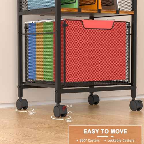 Rolling File Cabinet with Adjustable Dividers, Mobile Filing Cabinet with Storage Drawer on Lockable Wheels, Hanging File Organizer Beside Under Desk for Office, Home£¨Patent Pending£©