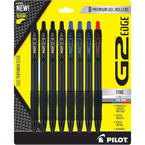 PILOT G2 Edge Assorted Premium Gel Roller Pens, 0.7 mm Fine Point Pens, Sensory Writing Experience, 8ct Box - Ideal for School, Journaling & Office Writing