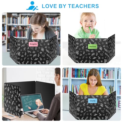 Black 24-Pack Desk Dividers for Students, Space Style Plastic Study Carrel Divider, Durable Testing Dividers for Classroom Teacher Supplies, Easy to Clean Privacy Shield Folder Boards for Student Desk