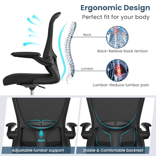 Silybon Tall Drafting Chair with Flip-Up Armrests, Lumbar Support & Adjustable Footrest (Black)