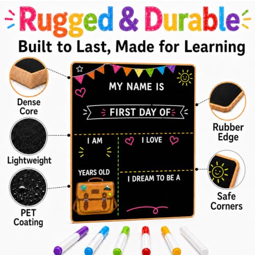 ChunRun Double-Sided First & Last Day of School Chalkboard Sign 10x12 Black Wooden Reusable Kids