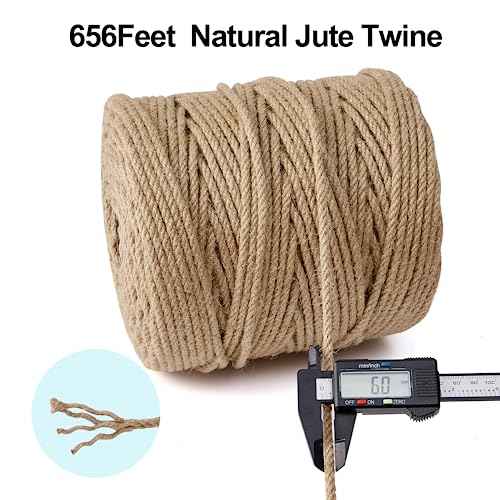 Natural Jute Twine,656 Feet 1/4 inch Hemp Twine Rope for Gift Wrapping Craft Plant Garden Christmas Handmade Arts Decoration Packing String Home Decor