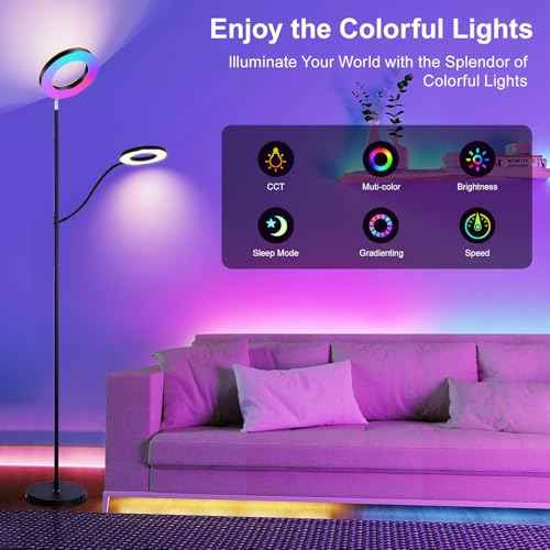 RGB Floor Lamp, 36W/3000LM Super Bright Modern Tall Standing Lamp, 3 Color Temperatures Torchiere Sky Lamp with Dimmable Reading Light, Remote & Touch Control for Living Room, Bedroom, Office