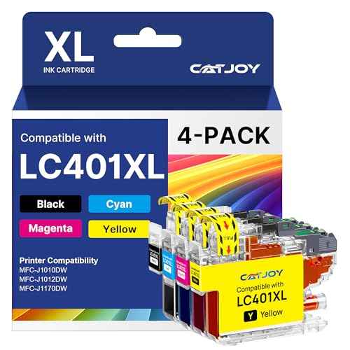 LC401XL Ink Cartridges for Brother Printer Compatible for Brother LC401 401XL for MFC-J1010DW MFC-J1170DW MFC-J1012DW MFC-J1800DW MFC J1010DW - 4 Pack High Yields Black Cyan Magenta Yellow