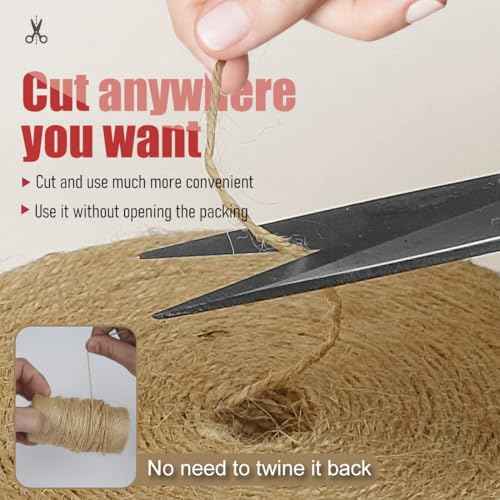 PerkHomy 600 Feet Natural Jute Twine Long Twine String for Crafts Gift Wrapping Packing Gardening Crochet Knitting Macrame Decor (Brown 600feet Flat)