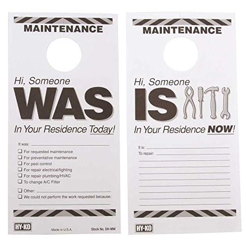 HY-KO PRODUCTS DH-MW 7 in. x 3-1/2 in. Paper Reversible Maintenance Door Hang Tag Black Pack of 50