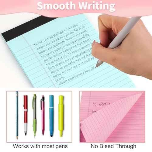 Legal Pads 5" X 8", 6 Pack Colored Note Pads, College Ruled Yellow Lined Paper Pads, Letter & Legal Ruled Pads, 30 Sheets per Small Writing Pads 5x8 for School, Home, Office, Business