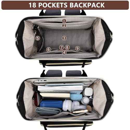 Backpack for Women 17 Inch Laptop Backpack Work Business Backpacks Purse Computer College Carry on Backpacks Nurse Bag Backbag Casual Daypack for Travel Black
