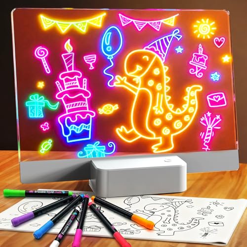 Rechargeable LED Note Board with 6 Colors & 5 Modes, Doodle Glow Drawing Board with Sketchbook & 7 Colored Markers, Memo Message Dry Erase Lumiboard for Kids/Classroom/Home Decor/Office/Gifts