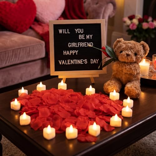 Ceenna Will You Be My Girlfriend Letter Board Sign Set with Bear & Red Variations